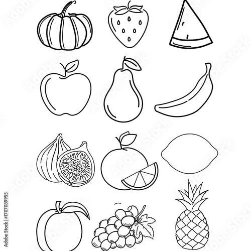 Fresh fruit line art collection for healthy eating designs and vibrant summer promotions
