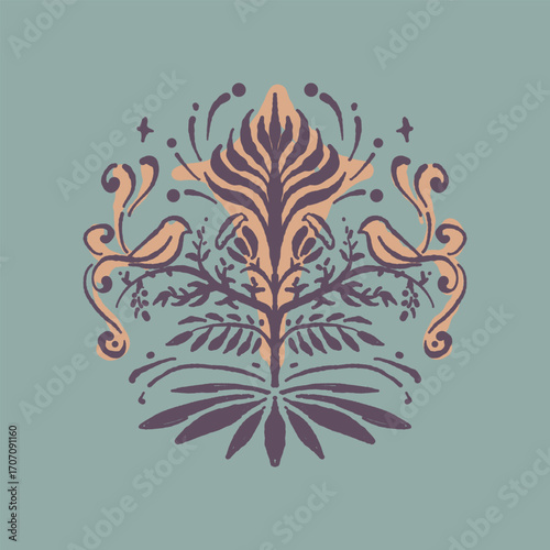 Raw Hand Drawn Floral Garden Badge Logo Emblem