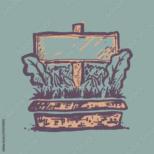 Raw Hand Drawn Floral Garden Badge Logo Emblem