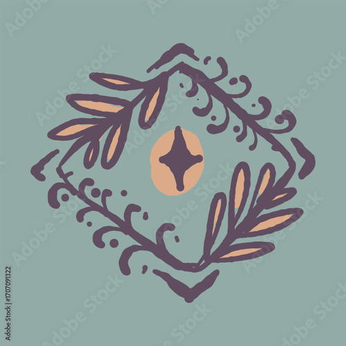 Raw Hand Drawn Floral Garden Badge Logo Emblem