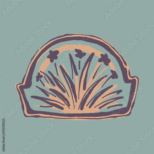 Raw Hand Drawn Floral Garden Badge Logo Emblem