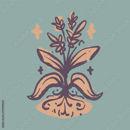 Raw Hand Drawn Floral Garden Badge Logo Emblem