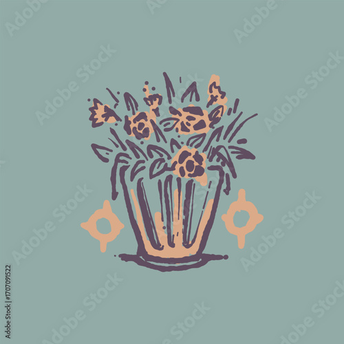 Raw Hand Drawn Floral Garden Badge Logo Emblem