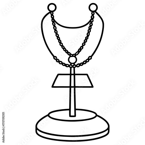 Black outline silhouette of a necklace display stand with chains isolated on white background
