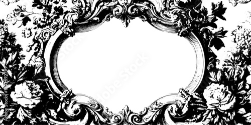 Vintage frame with floral design. Elaborate black and white vector illustration suitable for decorative purposes.