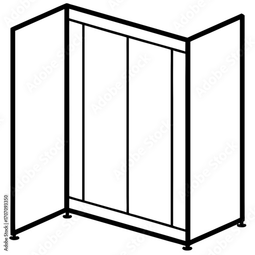 Modern three door wardrobe outline silhouette with sliding doors isolated on white background