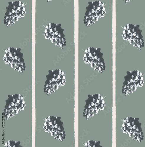 Stylish monochromatic grape pattern blends natural organic elements with modern minimalism. Perfect for sophisticated backgrounds, textiles, or subtle, elegant design projects