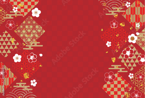 和柄　梅　年賀状　金　背景	