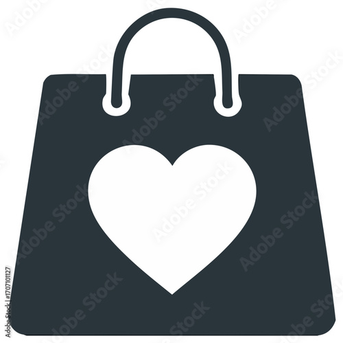 Shopping bag with heart symbol favorite store purchases and customer loyalty icon
