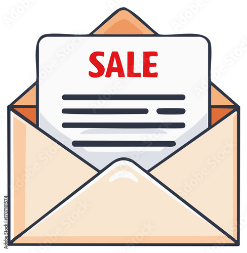 Discount Promotion: Open Envelope with Sale Announcement for Marketing Campaign