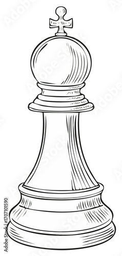 Hand drawn style chess bishop outline for game board strategy and intellectual play