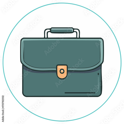 Vector illustration of a business briefcase inside a blue circle.