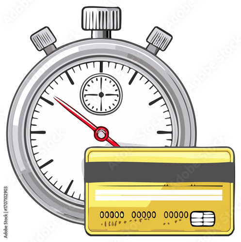Stopwatch with credit card illustrating financial speed and time management