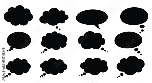 Collection of Black Speech Bubbles on White Background