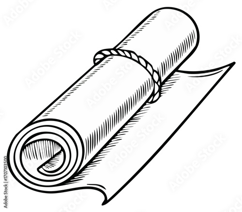 Illustration of a rolled parchment with a rope binder displaying manuscript or scroll