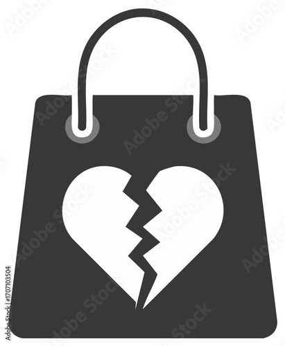Shopping bag with a broken heart illustration symbol design