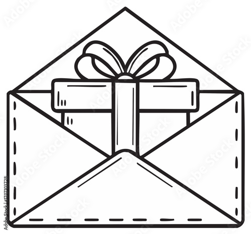 Open Envelope with Gift Inside and Bow Decoration Illustration
