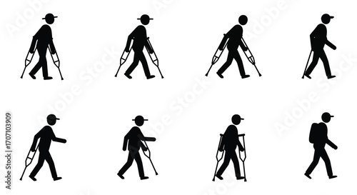 Man Walking with Crutches Animation Sequence