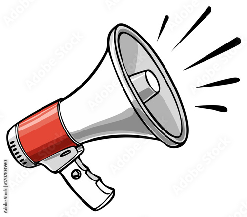 Vector Illustration of a Red and White Megaphone, Announcing or Promoting Loudly