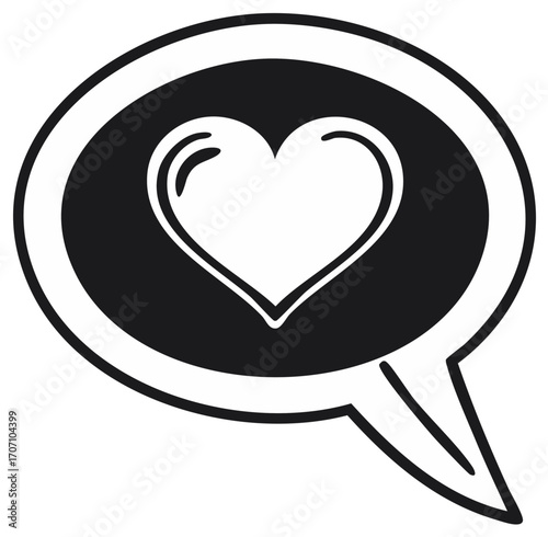 Love message in speech bubble black and white icon