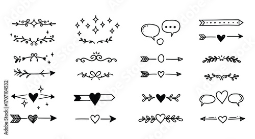 Hand Drawn Doodle Arrows Hearts and Floral Dividers