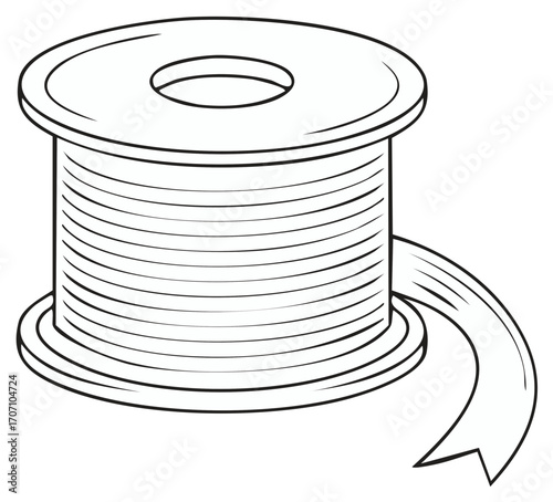 Simple outline illustration of a thread spool with a loose end unwinding