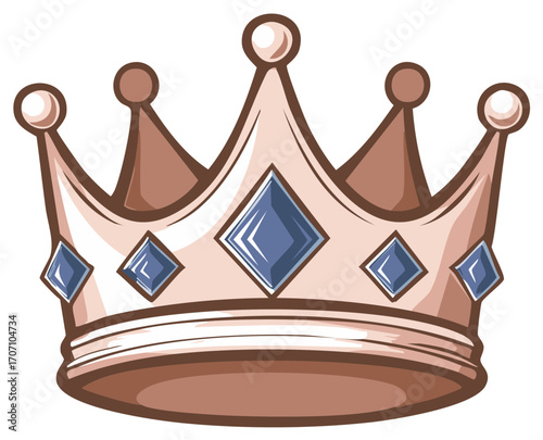 Golden cartoon crown with blue diamonds for royalty, prestige or leadership themes