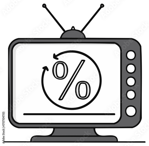 Retro TV displaying a circular percentage symbol for annual interest rates sales or cashback promotions