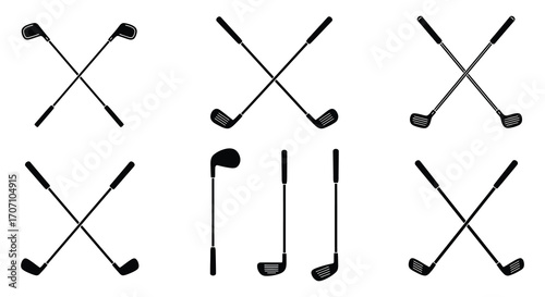 Golf Club Icons Set Black and White Illustration