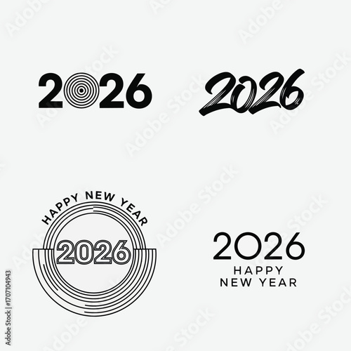 Illustration of set of four modern typography designs for the year 2026