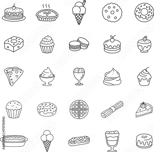 Desserts and Sweet Food Doodle Style Icon Set