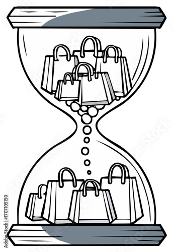 Shopping Bags in Hourglass Illustration Timing End of Season Sales