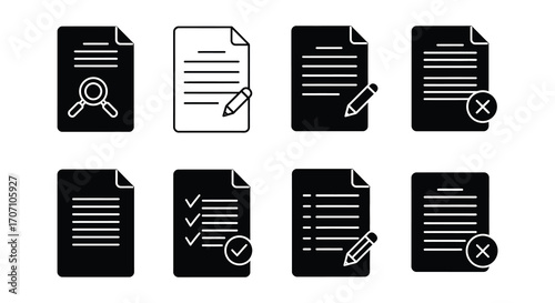 Document Icons Set with Approval and Rejection Marks