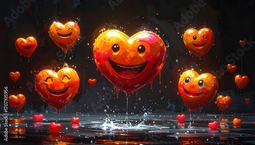 Wallpaper Mural Smiling hearts dripping on dark water Torontodigital.ca