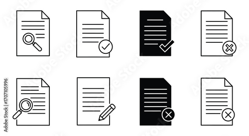 Document Icons with Check and X Marks for Approval or Rejection