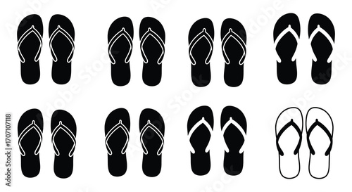 Collection of Black and White Flip Flop Silhouettes