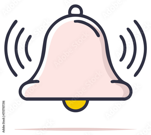 Vibrating notification bell with sound waves and golden clapper