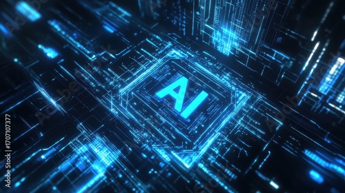 Wallpaper Mural Glowing computer chip with AI lettering in digital environment Torontodigital.ca