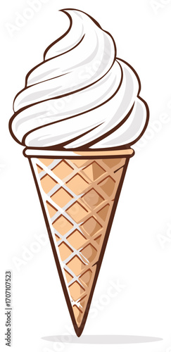 Cartoon illustration of soft serve ice cream in a waffle cone