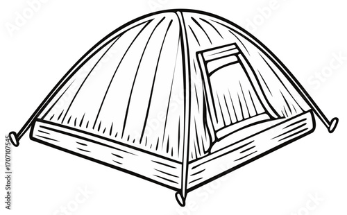 Camping Tent Outline Illustration Graphic Vector, Vacation Adventure Travel Equipment