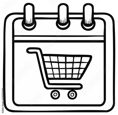Calendar with Shopping Cart Line Art Icon for Online Retail Event Planning