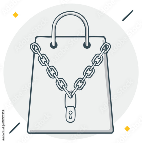 Shopping bag locked with chain and padlock, concept of security and protection