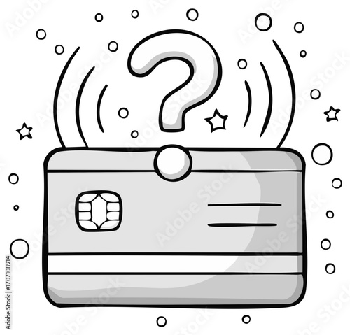 Credit card with question mark symbol and star shapes
