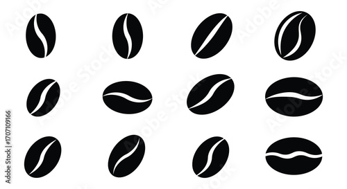 Twelve Coffee Bean Icons in a Grid Pattern for Design Elements