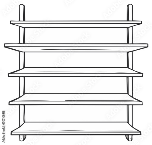 Hand Drawn Illustration of Empty Shelves Furniture Design Element