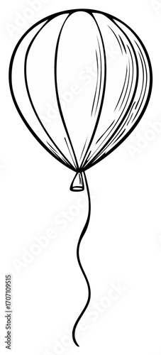 Hand-drawn single balloon with string floating upwards, outline illustration