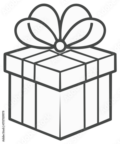 Delicate outline of a gift box with decorative bow