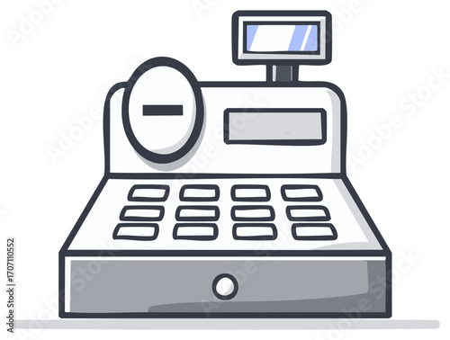 Simple Hand-Drawn Cash Register with Minus Sign and Display Screen