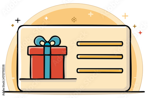 Stylized Gift Card with Christmas Theme and Gift Box Icon Festive Design