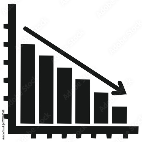 Downward Bar Chart with Arrow Illustrating Market Decline Or Negative Trend